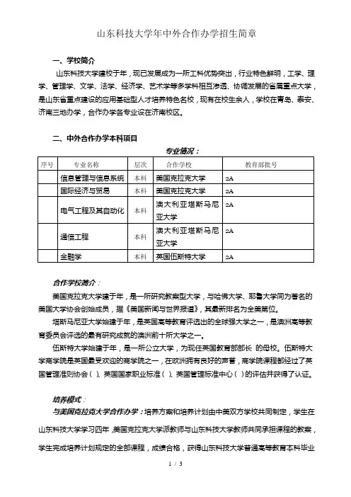 山东科技大学中外合作办学招生简章