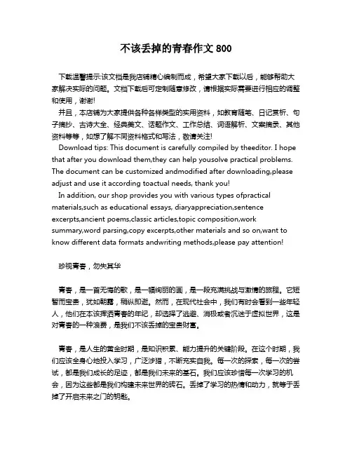不该丢掉的青春作文800