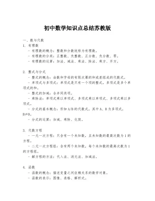 初中数学知识点总结苏教版