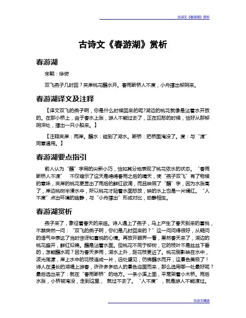 古诗文《春游湖》赏析
