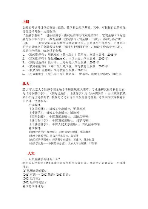 金融学考研各院校参考书目汇总