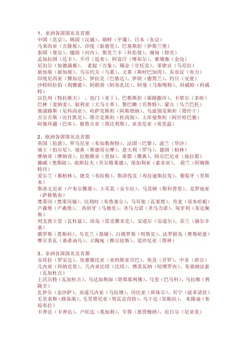 世界各国国名及首都大全