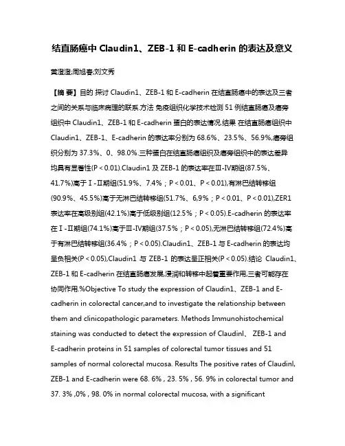 结直肠癌中Claudin1、ZEB-1和E-cadherin的表达及意义