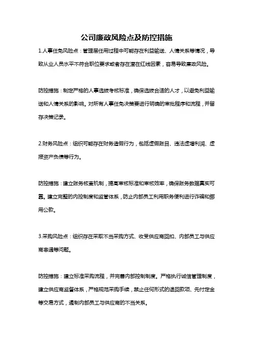 公司廉政风险点及防控措施