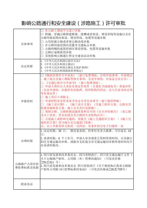 影响公路通行和安全建设(涉路施工)许可审批