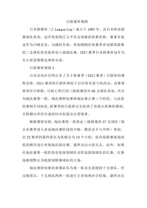 日联赛杯规则