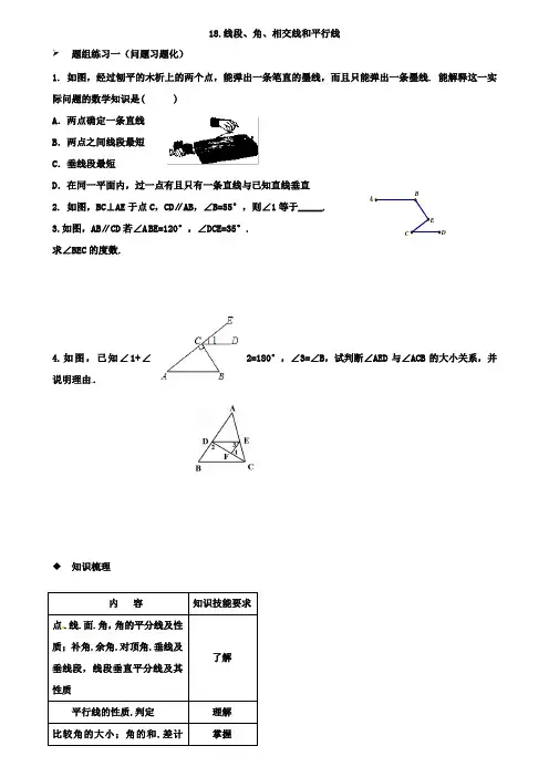 2019年中考一轮复习学案(专题18线段、角、相交线和平行线)