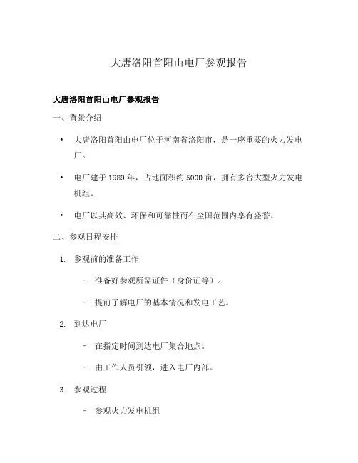 大唐洛阳首阳山电厂参观报告