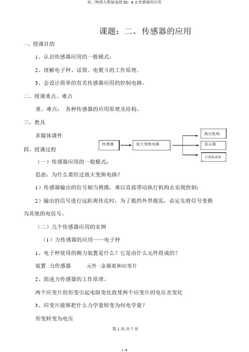 高二物理人教版选修32：6.2传感器的应用