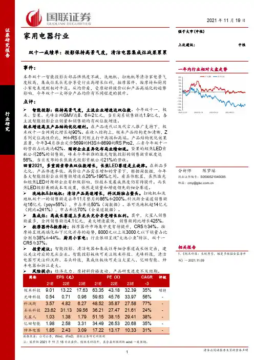 家用电器行业：双十一成绩单：投影保持高景气度，清洁电器集成灶战果累累