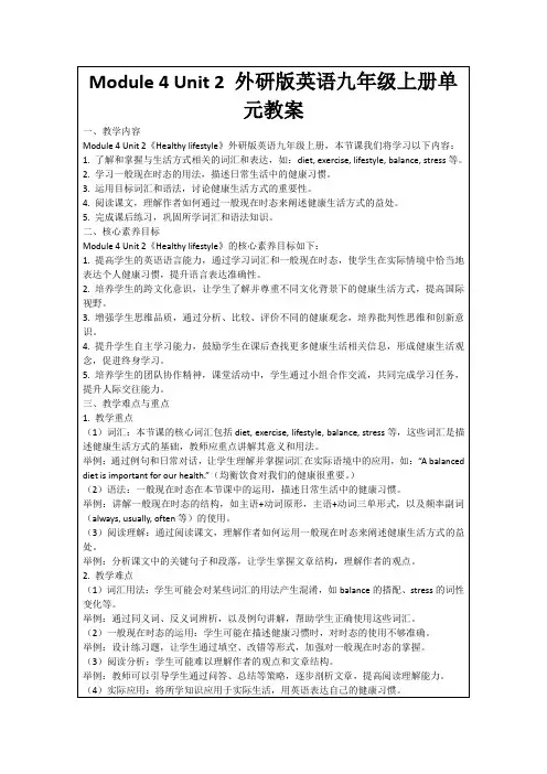 Module4Unit2外研版英语九年级上册单元教案