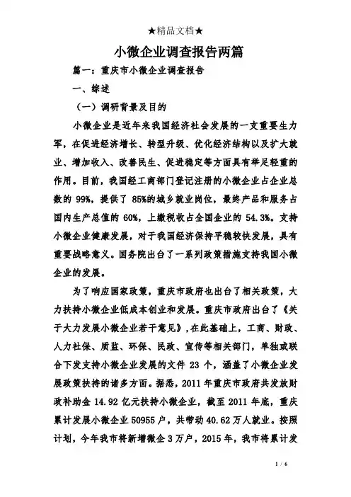 小微企业调查报告两篇
