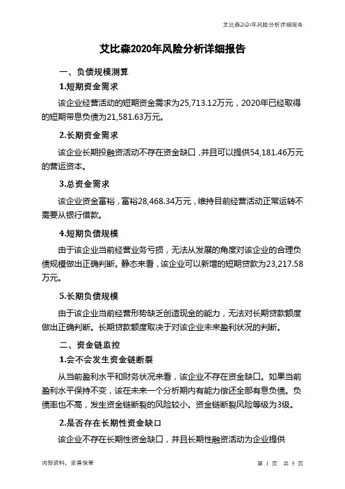艾比森2020年财务风险分析详细报告