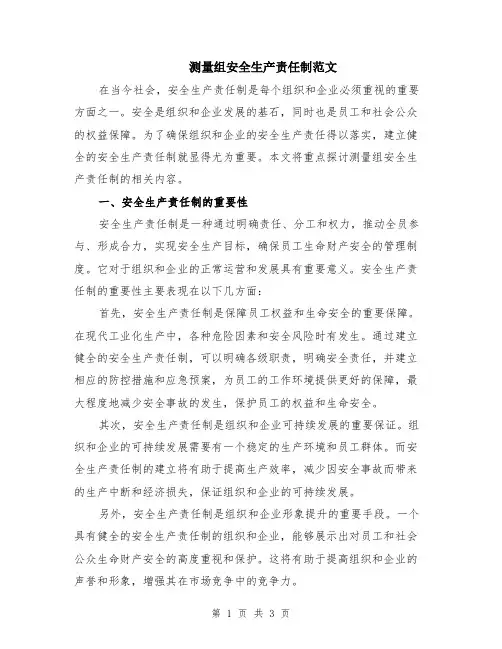 测量组安全生产责任制范文