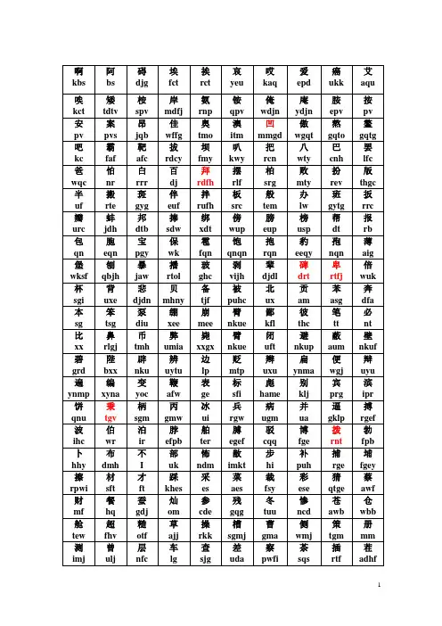 五笔字型编码表