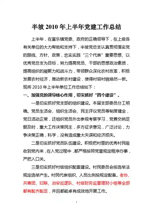 半坡2010年上半年党建工作总结 Word 文档