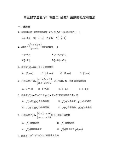 【高三数学总复习】专题二函数：函数的概念和性质 — 专项练习题+详细解答