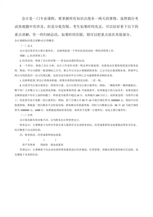 银行考试会计基础知识重点讲解