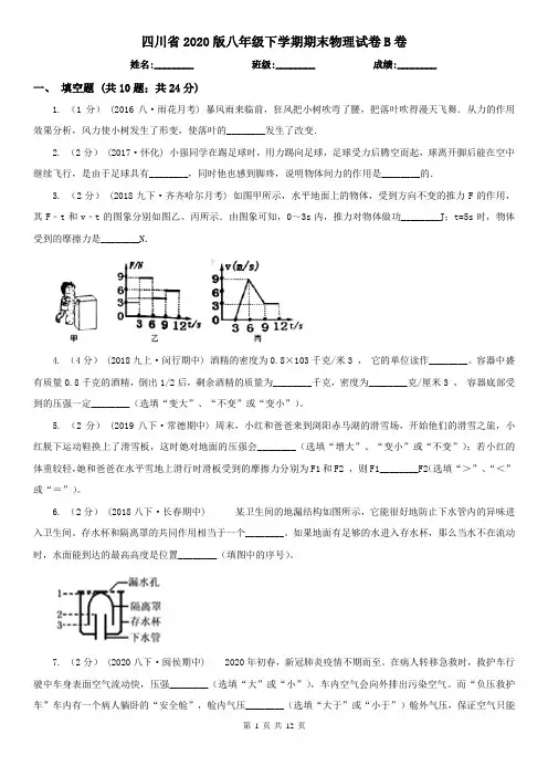 四川省2020版八年级下学期期末物理试卷B卷
