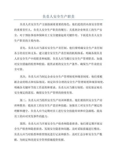 负责人安全生产职责