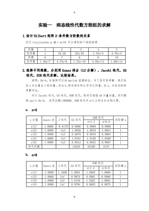 Hilbert矩阵病态线性代数方程组的求解