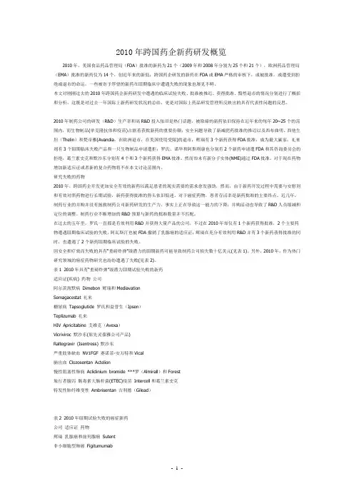 2010年跨国药企药品研发概览