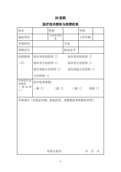 医疗技术授权表