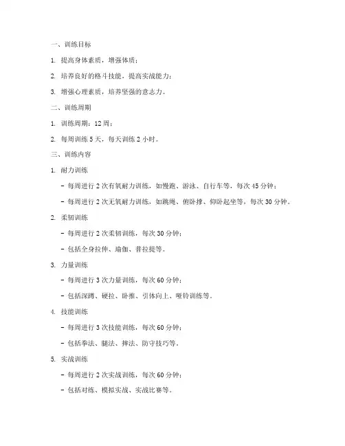 格斗训练计划方案模板