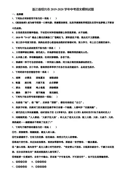 浙江省绍兴市2019-2020学年中考语文模拟试题含解析