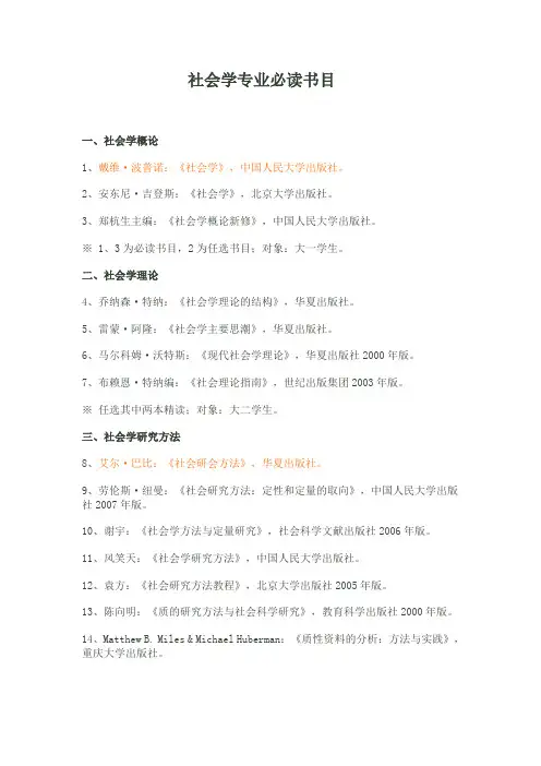 社会学及社会工作参考书目
