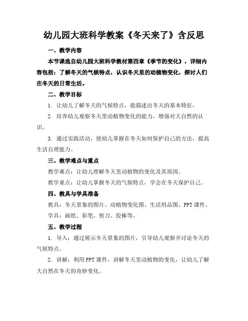 幼儿园大班科学教案《冬天来了》含反思