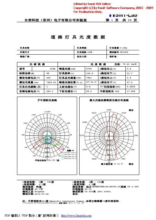 配光曲线--路灯测试报告