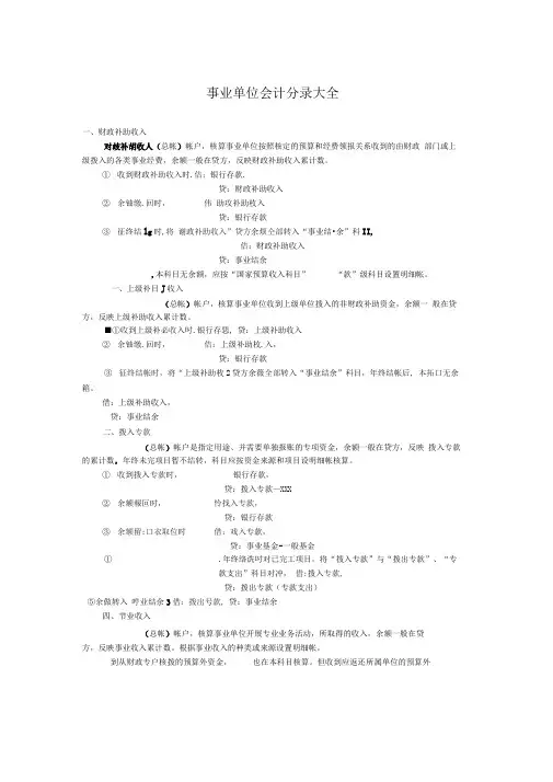 事业单位会计分录大全