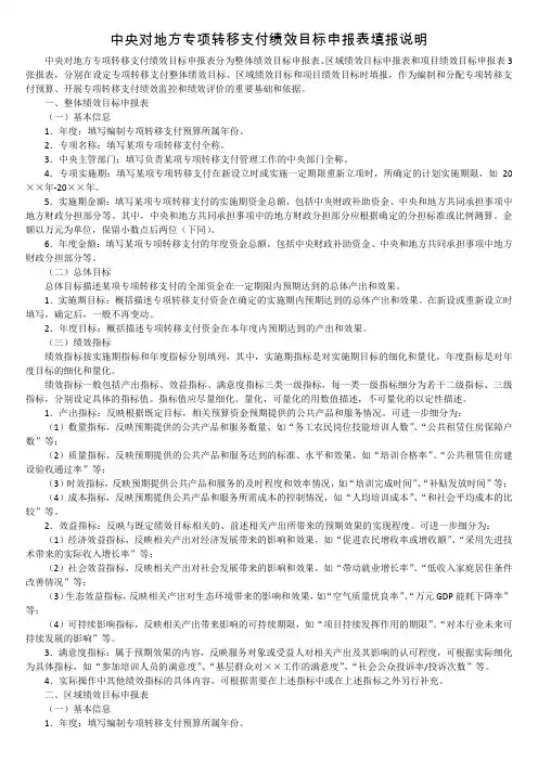 中央对地方专项转移支付绩效目标申报表填报说明