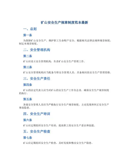 矿山安全生产规章制度范本最新