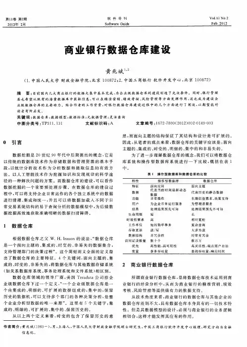 商业银行数据仓库建设