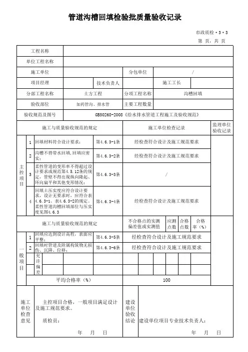 加药管沟沟槽回填检验批质量验收记录_市政质检.3.3