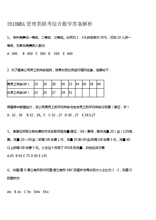 2018年考研管数学真题