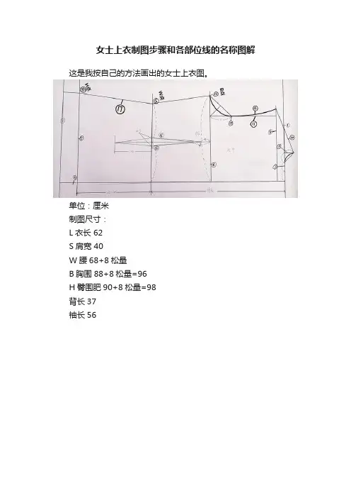 女士上衣制图步骤和各部位线的名称图解