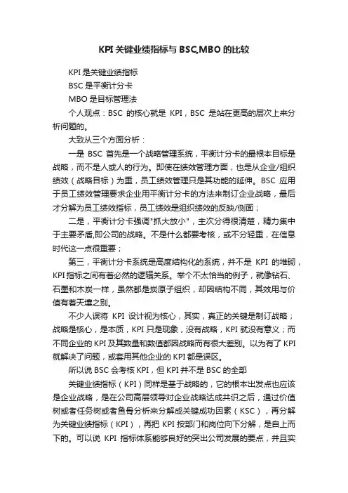 KPI关键业绩指标与BSC,MBO的比较