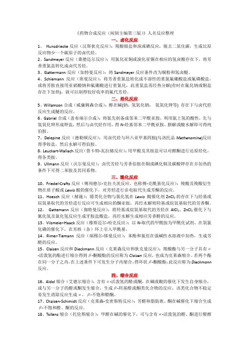 《药物合成反应(闻韧主编第三版)》人名反应整理