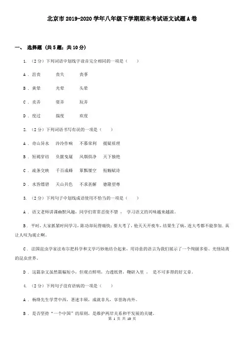 北京市2019-2020学年八年级下学期期末考试语文试题A卷