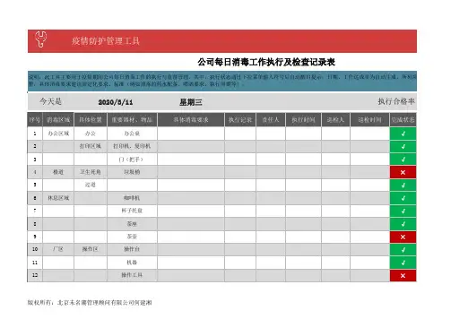公司每日消毒工作执行及检查记录表