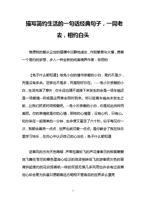 描写简约生活的一句话经典句子,一同老去,相约白头