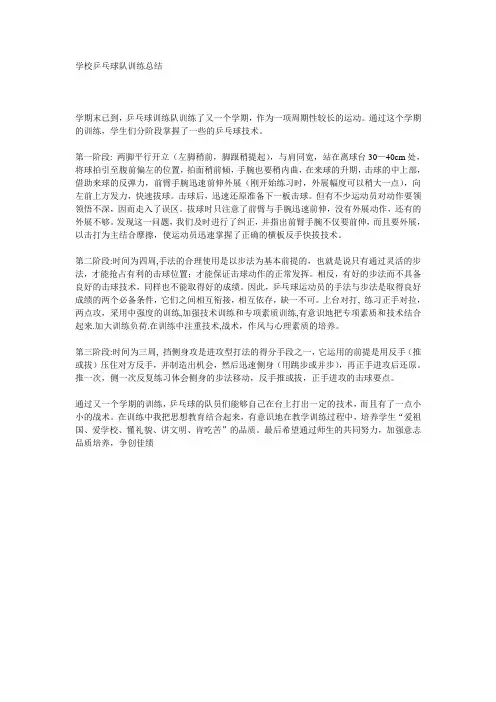 学校乒乓球队训练总结