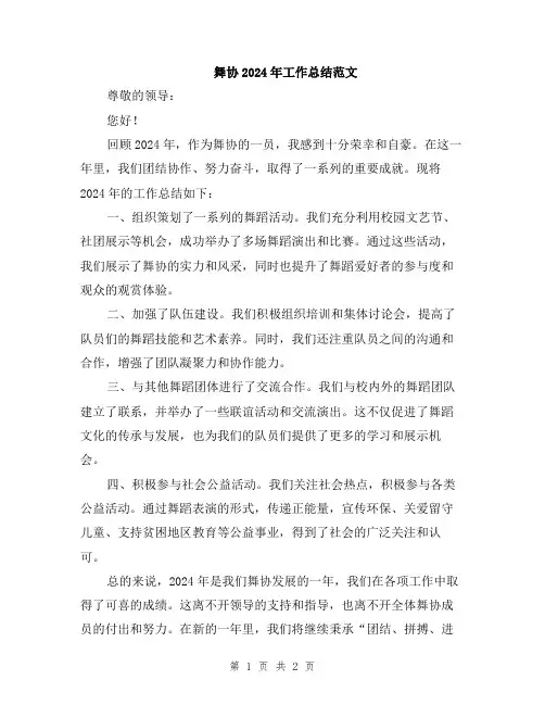 舞协2024年工作总结范文