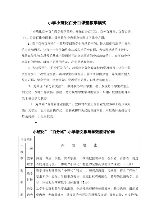 小学小班化百分百课堂教学模式