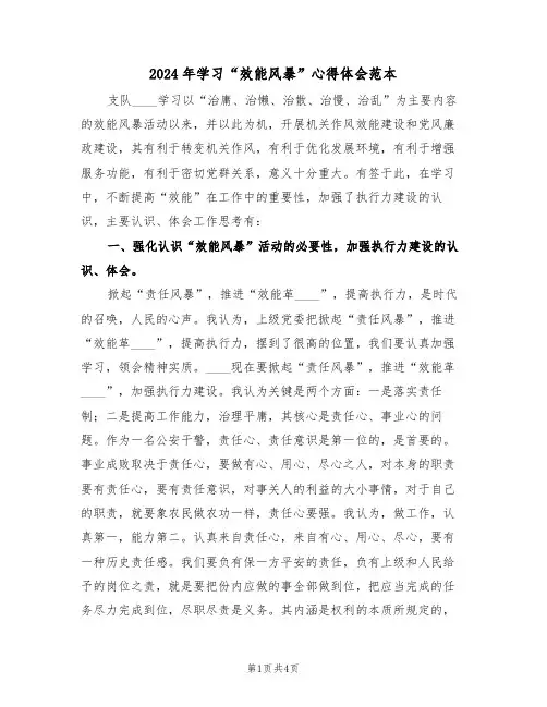 2024年学习“效能风暴”心得体会范本(2篇)