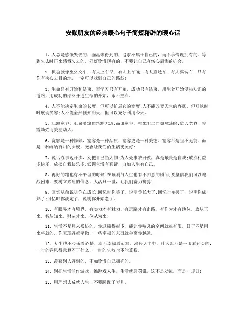 安慰朋友的经典暖心句子简短精辟的暖心话