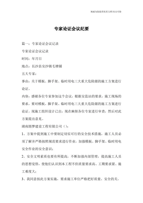 专家论证会议纪要